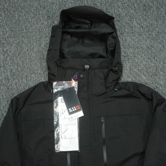 5 11 Tactical Jacket Men Small Black Valiant Duty Hooded Waterproof SHELL NWT - Picture 2 of 13